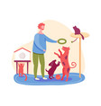 boy with pets in dog kennel cat and rabbit vector image