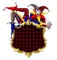 joker with playing cards lying on a signboard vector image