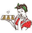 retro smiling housewife cooking chocolate chip vector image