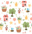 spring pattern with cute elements - cherry blossom vector image