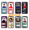 online dating app pages profiles on smartphone vector image