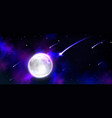 realistic moon in space with stars and meteors vector image