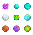 fantasy alien planets icons set cartoon style vector image