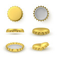 bottle crown caps yellow metallic lid for beer vector image vector image