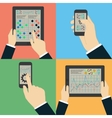 interaction hands using mobile apps infographics vector image