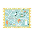postal stamp with san francisco map and symbols vector image
