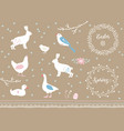set of white hand drawn easter and spring elements vector image