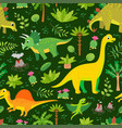 a childish dinosaurs and tropical leaves pattern vector image