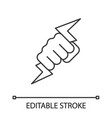 hand holding lightning bolt linear icon vector image