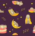 seamless pattern with cute sleepy dreaming sloths vector image