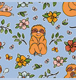 sloth flower cute animal sits on the meadow vector image