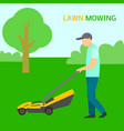 man lawn mowing concept background flat style vector image
