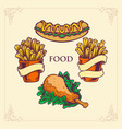 fast food hotdog chicken french fries set vector image vector image