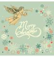 retro christmas greeting card angel and snowflakes vector image