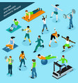 fitness aerobic isometric people icon set vector image vector image