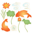 oriental fish and lotus set chinese japanese vector image