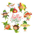 holly jolly christmas elves circle greeting card vector image