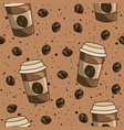 plastig mugs and coffee beans with liquid splash vector image vector image