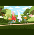 cute easter bunny and kid riding bicycle happy vector image