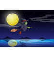 a witch riding on broom travelling in the middle vector image vector image