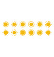 yellow flat sun with rays icons in various design vector image