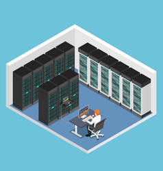 Isometric businessman manage document folders in Vector Image