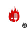 bbq icon logo grill fork and spatula on a fire vector image