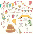 hand drawn vintage birthday design elements vector image