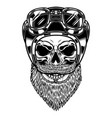 biker skull in racer helmet engraving style vector image