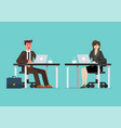 business man and woman working on a laptop vector image vector image
