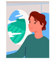 passenger sitting by window in chair of airplanes vector image vector image