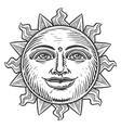 smiling sun in vintage engraving style sunny day vector image