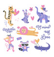 valentines day set with cute funny animals hearts vector image vector image