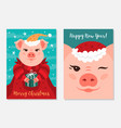 funny christmas pigs greeting cards merry vector image