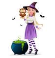 happy halloween beautiful witch cartoon character vector image