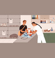 vet doctor examining cat patient on table vector image vector image