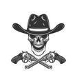 cowboy skull with crossed revolvers design vector image