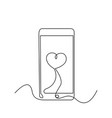 continuous one line smartphone with love heart vector image