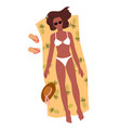 girl in bikini sunbathing top view young tanned vector image vector image