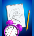 back to school design with alarm clock graphite vector image