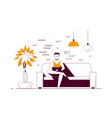 young man at home sitting in sofa and working vector image