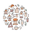 hand drawn set coffee elements doodle vector image