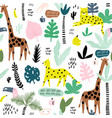 seamless pattern with giraffe leopardtucan vector image