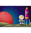 an explorer beside the rocket in outerspace vector image