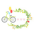 bicycle with balloons and floral round frame vector image