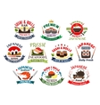 japanese restaurant and sushi bar icons vector image
