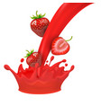 realistic detailed 3d red strawberry with splash vector image