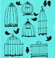 set of doodle cages and little birds vector image