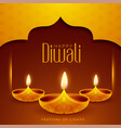hindu diwali festival card with realistic diya vector image vector image