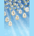 willow branches with easter eggs on blue sky vector image